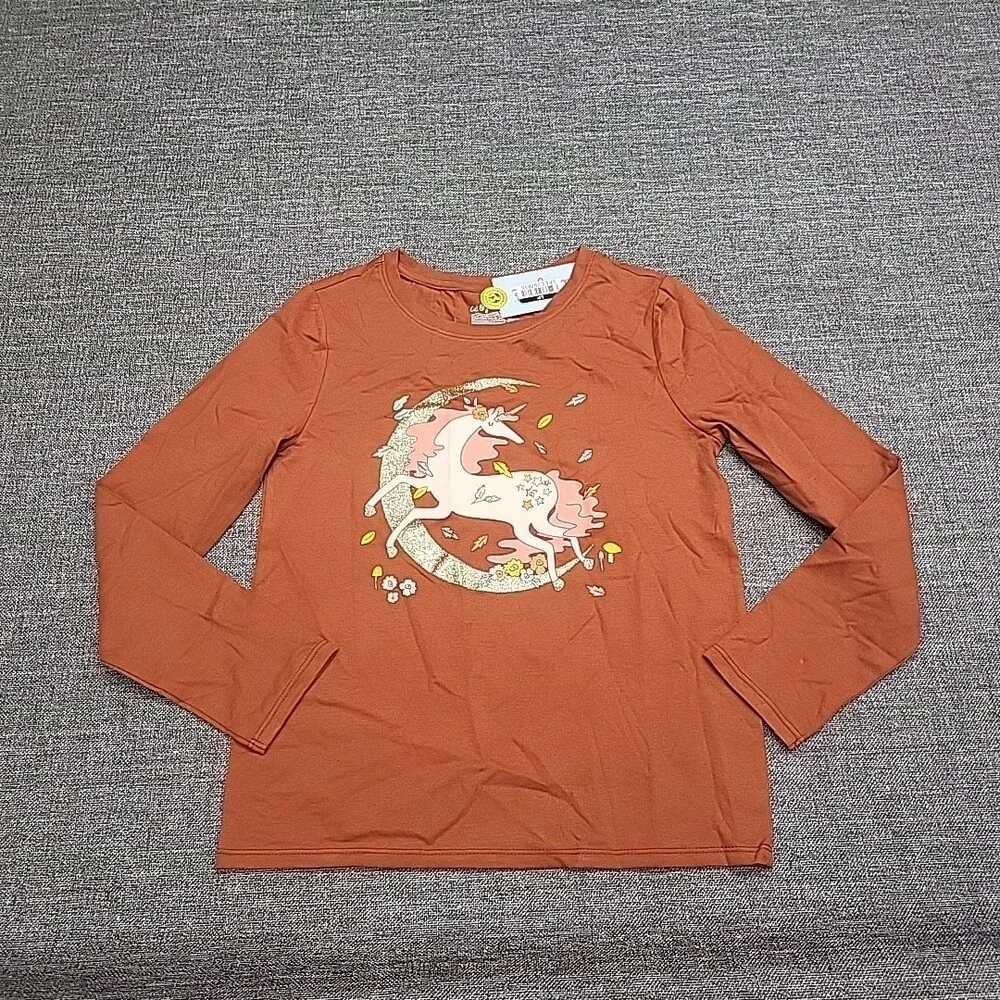 Girls Long Sleeves Graphic Tee Shirt - Cat & Jack Dark Chestnut Medium Sz 8 Top